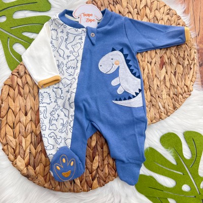 Macacão Trape Zape Zíper - Dinossauro - Azul jeans
